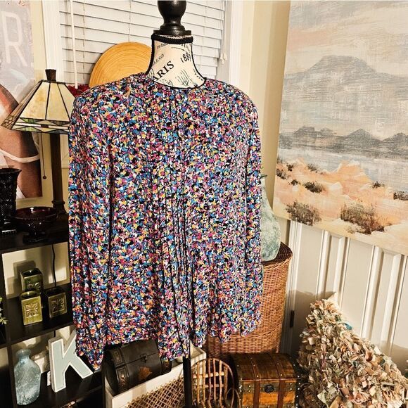 Vintage Flora Kung New York 100% Silk Ditsy Print Statement Blouse. - Picture 1 of 14
